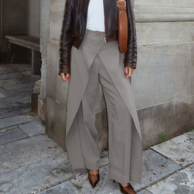 French Minority Design High Waist Trousers Women Clothing Spring Loose Irregular Asymmetric Casual Wide Leg Pants