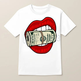 Oversized Red Lips Biting Cash Roll Graphic Tee