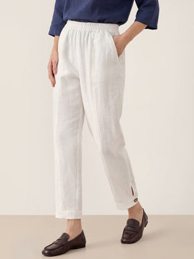 100% Linen Straight-Leg Pants with Elastic Waist PATRICE