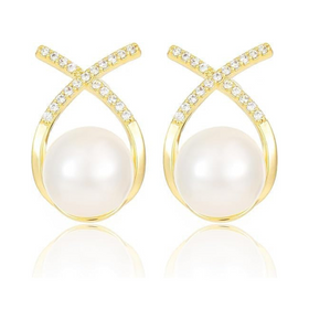 Elegant Gold Plated Pearl Stud Cross Earrings