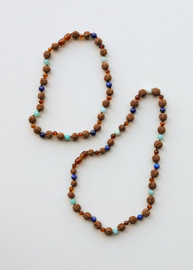 Cognac Baltic Sea Amber + Rudraksha || Amazonite + Lapis || Necklace Set