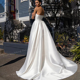 Envy NYC Satin Strapless Sleeveless A Line Bridal Gown