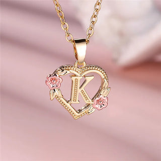Female A-Z Letter Flower Pendant Necklace