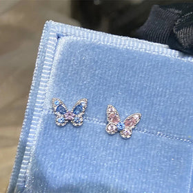 1PCS Delicate Blue Pink Zircon Butterfly 316L Stainless Steel Ear bone nail Y2K Hottie Cute Earring for Women Cochlea Accessorie