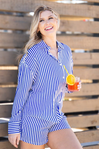 Kathryn Classic Button-Up, Blue Stripe