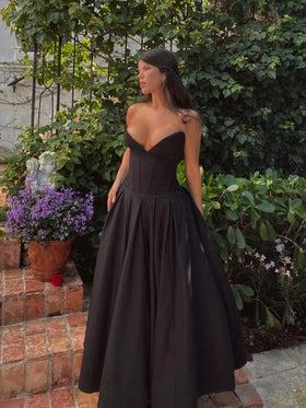 Envy NYC Black Elegant Corset MIDI Dress