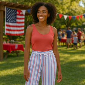 Striped Pull On Capri Pants