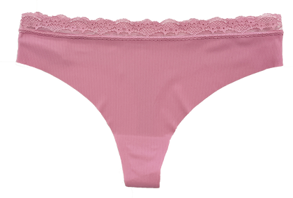 Love Libby Panties Laser Cut Rib Thong with Lace Waist, XS-2X — main product shot