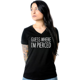 Guess Where I'm Pierced Black Tapered V-Neck Tee Shirt
