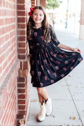 Texas Tech Black Raider Red 3/4 Sleeve Pocket Twirl Dress