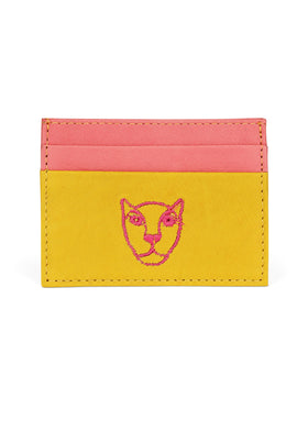 Jaguar Leather Card Holder Wallet Yellow and Pink