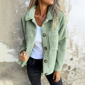Plus Size Women’s Solid Color Sherpa Jacket