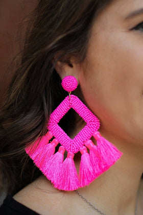 Pretty Little Patriot Hot Pink Ellie Fringe Drop Earrings