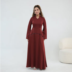 Beaded-Waist Corset-Back Flared-Sleeve Maxi Dress(MS476)