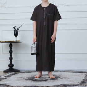 Boys' Embroidered Thobe with Zipper & Pockets(MKB028)