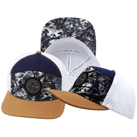 **ADULT** Color Vibes Hat - Flat Bill - Evening Leaves - Light Tan / Navy / White - Laser Mesh