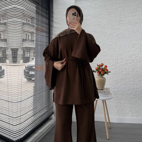 Cotton Two-Piece Set | Belted Tunic Top & Pants(MS279)