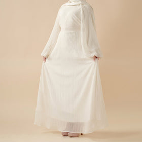 Cream White Puff Sleeves Abaya | Pleat Textured Maxi Dress Abaya (MA152)