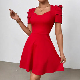 Women's Boat Neck High-Waist Mini Dress – Zipper Patchwork