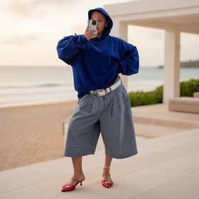 Women's Wide-Leg Cargo-Style Pants with Zipper & Button Detail