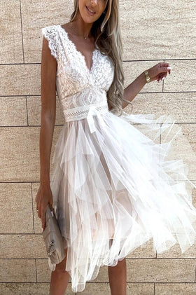 Pretty Little Patriot Lace White Party Dress