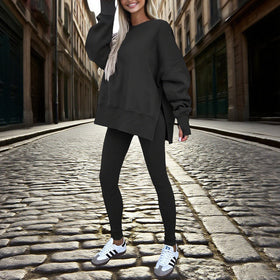 Women’s Solid Color 2-Piece Tracksuit — Crewneck Sweatshirt