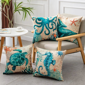 Mandotos Sea Turtle Printed Cushion Covers Linen Throw Pillow Cases For Home Decor Sofa Chair