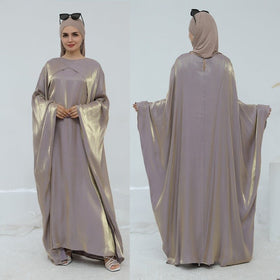 Elegant Shimmer Batwing Abaya Set with Hijab | Two-Piece Pullover Style Layered Look(MA315)