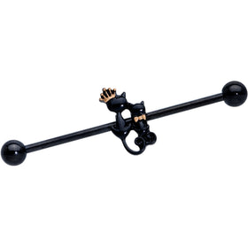 14G Black PVD King and Queen Kitty Cat Industrial Barbell 38mm