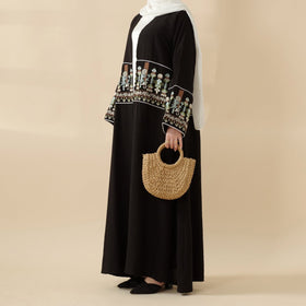 Mariam's Collection Floral Embroidered Crepe Open Abaya (MOA128)