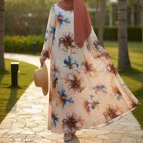 Floral Print Abaya with Bell Sleeves(MA332)
