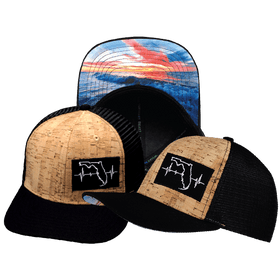 Florida Hat - Baseball Hat Fit - Cork - Black - Trucker Mesh