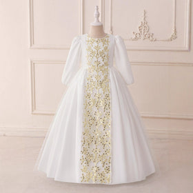 Girls Embroidered Princess Dress with Tulle Overlay(MKG022)