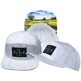 Golf Hat - Flat Bill - White Camo - Laser Mesh