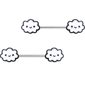 14G 9/16 Fluffy Little Clouds Barbell Nipple Ring Set