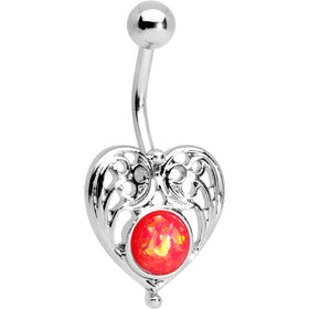 Red Faux Opal Heavenly Heart Belly Ring