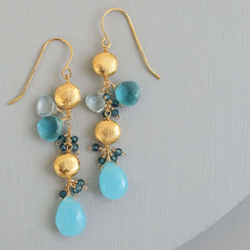PARKEN JEWELRY Blue Chalcedony & Aquamarine Gold Drop Earrings