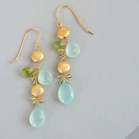 PARKEN JEWELRY Aqua Chalcedony & Peridot Gold Drop Earrings