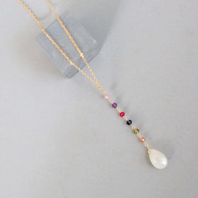 PARKEN JEWELRY White Chalcedony Rainbow Yoga Pendant