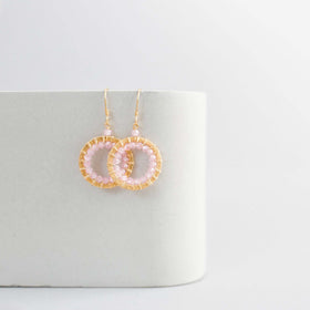 PARKEN JEWELRY Rose Quartz Mini Halo Earrings