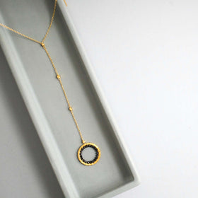 PARKEN JEWELRY Black Spinel Halo Mini Y Pendant