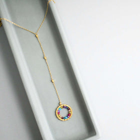 PARKEN JEWELRY Rainbow Gemstone Halo Mini Y Pendant