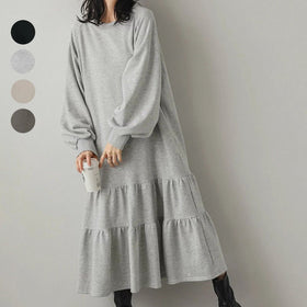 Loose Fit Ruffled Sweatshirt Maxi Dress(MS151)