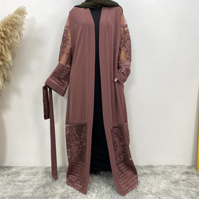 Luxury Embroidered Mesh Cardigan Abaya Dress (MOA161)