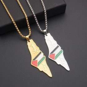MAC101 Glue Etched Keffiyeh Stainless Steel Palestinian Flag Map Pendant…