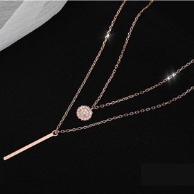 Mariam's Collection MAC133 Square Shiny Diamond Round Double Necklace