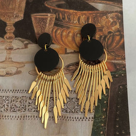 Mariam's Collection Medieval Tassel Black Gold Earrings(MAC197)