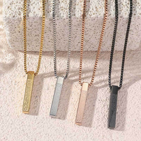 Titanium Steel High-Quality Square Pillar Engraved Necklace (With gift…
