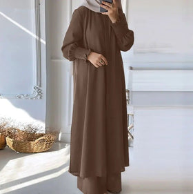 Long Sleeve Shirt with Loose Long Pants 2-Piece Set (MOA074)
