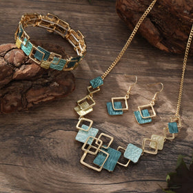Modernist Geometric Square Earrings Bracelet Necklace Set (MAC318)
